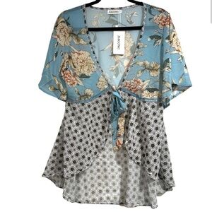 Floral duster short v neck tie front multiple‎ sizes NEW